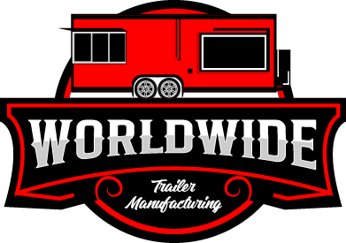 A red trailer with the word " worldwide " underneath it.